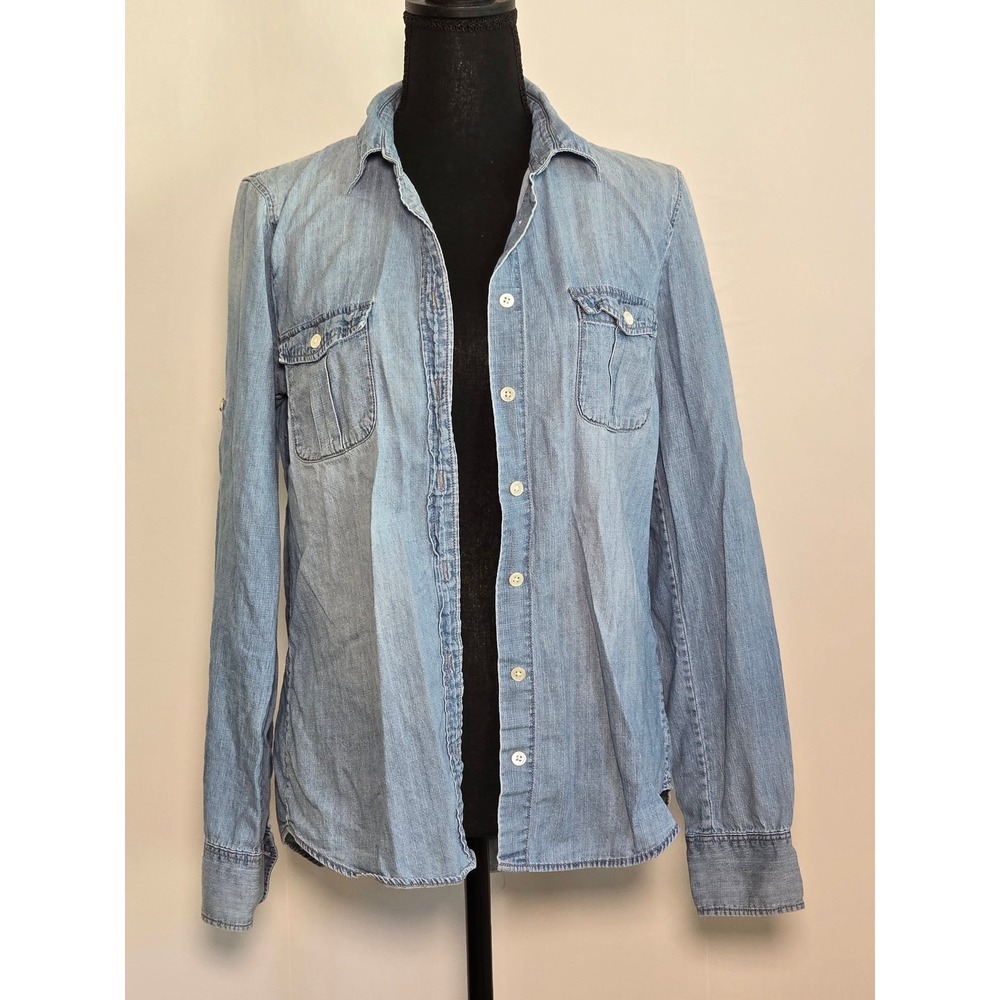 J. Crew Women's Button Down Shirt Size 6 Blue Chambray Cotton Top lightweight